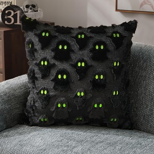 DFXSZ Halloween Pillow Covers 20x20 inch 2Pcs Black Ghost Halloween Decor