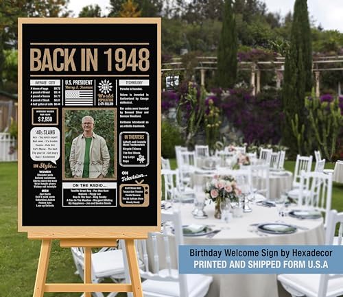 Hexadecor Personalized 77th Birthday Party Decorations Men, Women, Him, Her - Custom Gifts Idea For 77 Years Old, Back In The Year You Born Newspaper For 77th Birthday Poster No Frame Black Gold