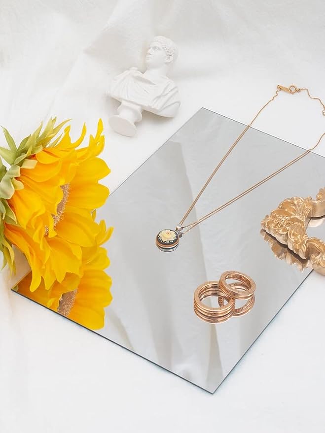 4'' x 6'' x 0.07'' Acrylic Mirror Tiles for Wall Decor, 10Pcs | Rectangular Wall Mirror Sheet with Adhesive Stickers for Bathroom, Bedroom, Living Room, Home, Tables Centerpieces Decor