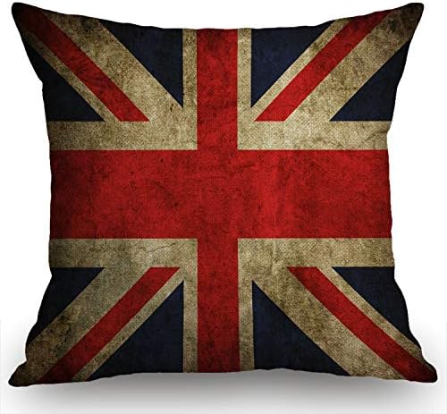 Swono Vintage British Flag Farmhouse Pillow Cover 18x18 Inch Home Decor Cotton Linen Throw Pillow Case Cushion Cover for Sofa Couch