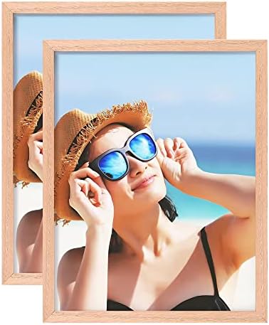 ATOBART 8x10 Picture Frame Set of 2, Solid Oak Wood Picture Frames for Wall and Tabletop, Clear Plexiglass, Horizontal or Vertical, Display 8x10 Photos without Mat, Modern Family Living Room Decor