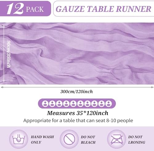 YMHPRIDE 12 Pack Cheesecloth Table Runner 35x120in Lavender Table Runner