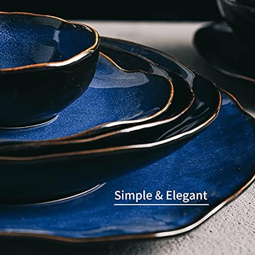 10 Inch Ceramic Decorative Plate, Blue Reactive Glaze Shallow Dish