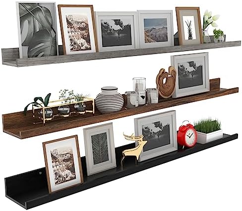 Giftgarden 47 Inch Multi Colors Floating Shelves for Wall Mount, Assorted Colors Wood Wall Shelf Ledge for Bathroom Bedroom Living Room Kitchen Storage, Set of 3 Different Sizes