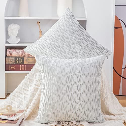 MADIZZ Set of 2 Super Soft Velvet Decorative Throw Pillow Covers 26x26 inch Greyish White Square with Texture Luxury Style Cushion Case European Pillow Shell for Sofa Bedroom