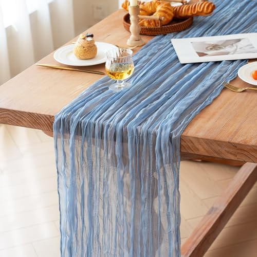 FEXIA Dusty Blue Cheesecloth Table Runner Boy Baby Shower Decorations