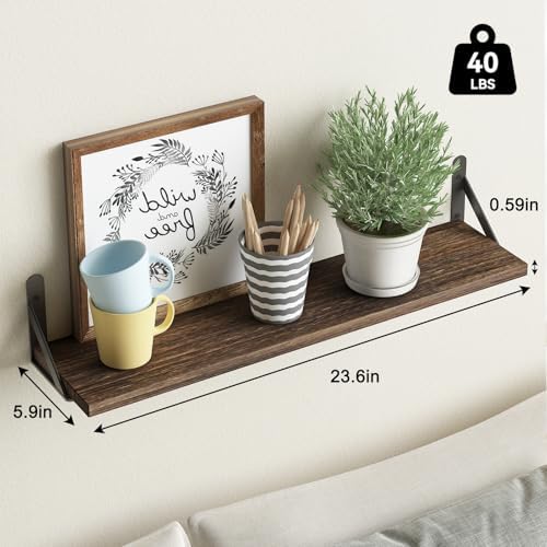 YGEOMER 23.6in Floating Shelves for Wall Home Decor, Wood, Brown, Set of 6