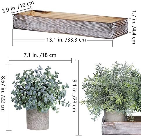 Winlyn Set of 3 Mini Potted Artificial Eucalyptus Plants Faux Rosemary Plant Assortment with Wood Planter Box for Indoor Office Desk Apartment Wedding Tabletop Greenery Decorations 8.7" Tall
