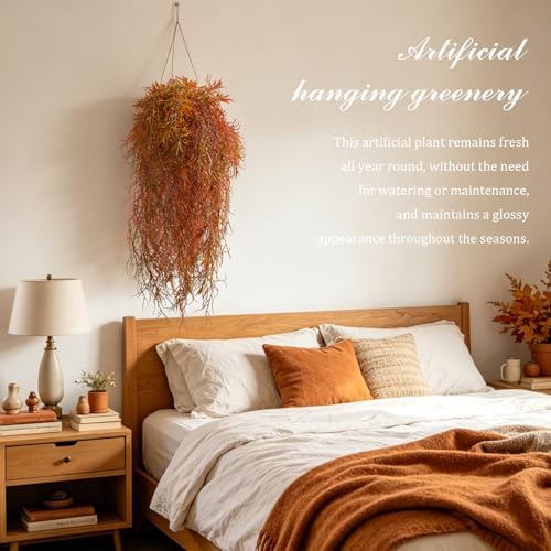 dallisten 4Pcs Autumn Fake Hanging Fern Plants for Outdoors, UV Resistant Artificial Ferns Fall Vines Faux Trailing Plants for Indoor Wall Porch Home Thanksgiving Halloween Decor(4PCS Orange Ferns)