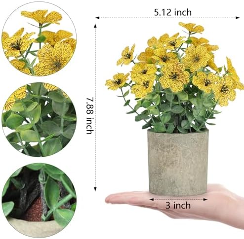 2 Pack Small Fake Plants Potted Artificial Plants Artificial Flowers Potted