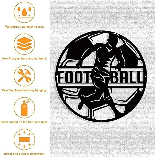 NBEADS Soccer Theme Metal Wall Art Decor, Flat Round Matte Black Wall Hanging Decor Silhouette Wall Art for Home Bedroom Living Room Garden Hotel Office Wall Decoration, 10.7 Inch