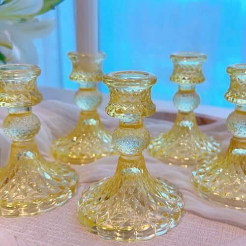 Clear Glass Candlestick Holders, Taper Candle Holders, Set of 6