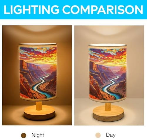 Red Canyon in The Wild West Table Lamp LED 3-Color Pressed Bedside, Red Canyon in The Wild West Shade Lamp with Wood Base for Bedroom Living Room Desk Office TL01