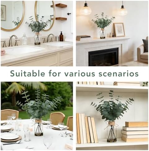 Artificial Eucalyptus Stems in Glass Vase, 15.74-in Greenery