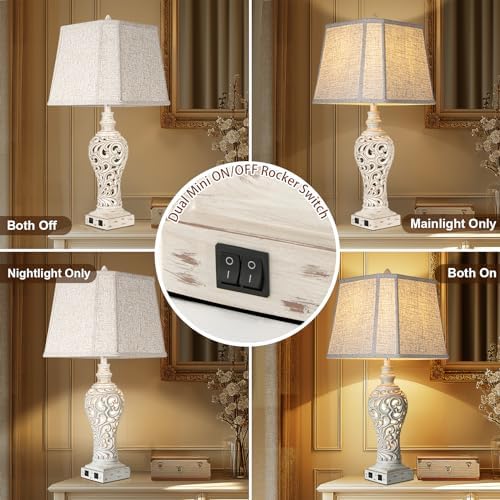 LuxSight Collection 32" Table Lamp Set of 2 with Nightlight and 2 USB Ports