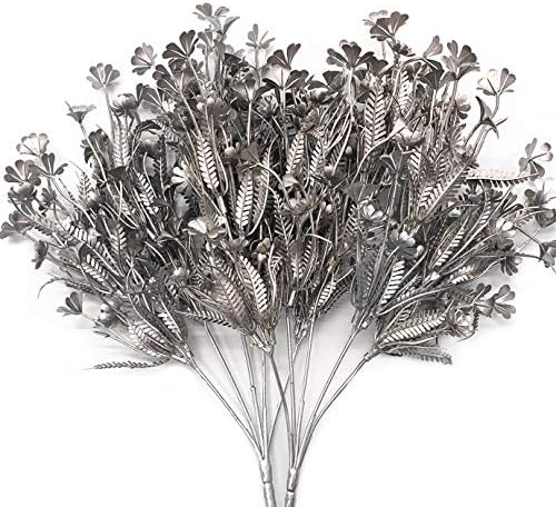 Artificial Plants for Christmas, CATTREE Plastic Grass Faux Shrubs Fake Leaves Simulation Flowers Bushes Home Indoor Outdoor Garden Wedding Festival Decoration Hall Table Planter Filler – Silver 2 Pcs