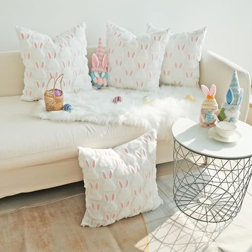 JOJUSIS Decorative Pillow Covers Pack of 4 Throw Pillowcases Faux Fur Couch Cushion Easter Rabbit 20" x 20"