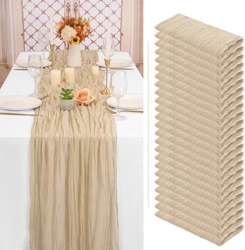 24 Pack Beige Cheesecloth Table Runner, Extra Wide 35x120 Inch