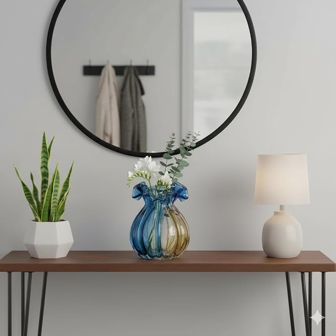 Hand-Blown Glass vase, Unique Wide-Mouth Glass vase, Modern Glass Art Decoration, Suitable for Living Room, Kitchen, Wedding, Dining Table, and Office Centerpiece Floral Arrangements.