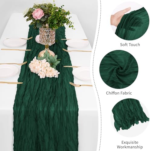 12 Pack Emerald Green Cheesecloth Table Runner 17 x 108 Inch Gauze Table Runner Fabric Semi Sheer Cheese Cloth Table Decor Bulk for Rustic Romantic Wedding Baby Shower Table Decoration