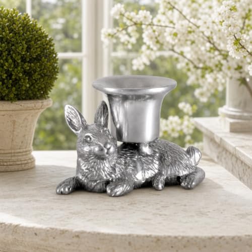 Arthur Court Aluminum Bunny Candle Holder - Elegant Taper Candlestick for Easter Decor - 2.25 inch Tall x 3.5 inch Wide