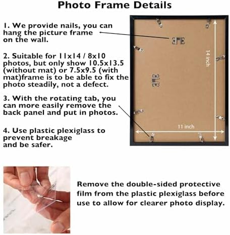 JCJMY 6 Packs 11x14 Picture Frames, Display 8x10 with Mat or 11x14 Without Mat, Black Gallery Wall Frame Set, 11 by 14 Frames Bulk Set of 6 Collage Wall Decor Photo Frames Set for Wall, Black