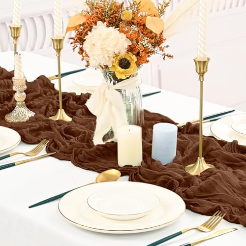 10 Pack Brown Cheesecloth Table Runner Long,21.5 x 120 Inch