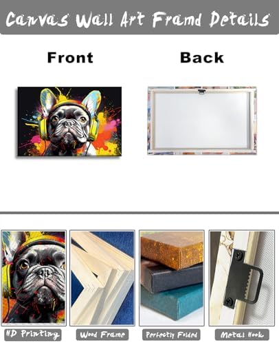 French Bulldog Canvas Wall Art Dog Wall Decor Animal Painting Prints Graffiti Pet Picture Modern Artwork for Living Room Bedroom Home Office Decor Framed(Gog-2,12.00"x18.00")