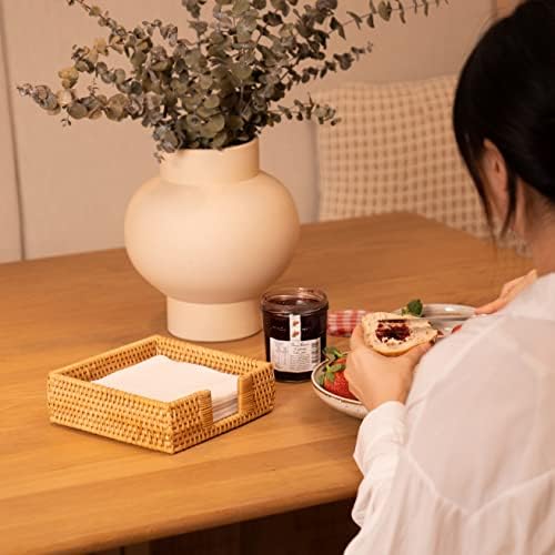 Rattan Napkin Holder Square, Napkin Holders for Paper Napkins, 7.5" x 7.5" x 2.5", Wicker Napkin Tray, Woven Guest Towel Holder for Restaurant/Kitchen/Bathroom Napkin Holder for Table