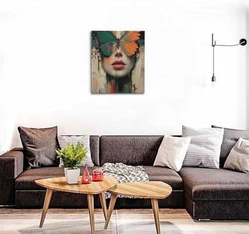 Crekviy Butterfly Pictures Wall Decor Girl Butterfly Canvas Wall Art Vintage Woman Prints Painting Artwork Decorations for Bathroom Bedroom Living Room Framed Girl Gifts 20"x24"