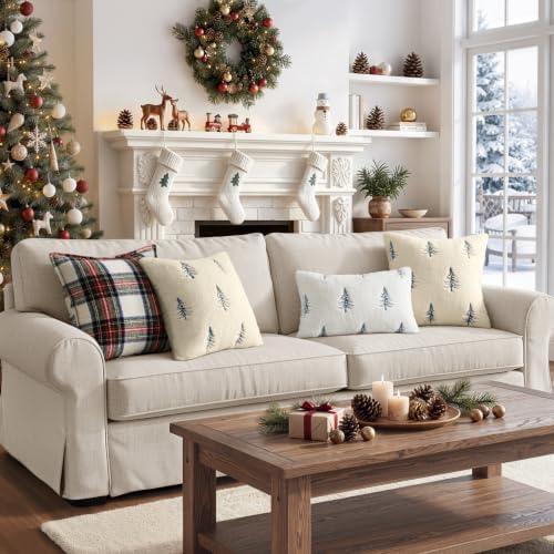 MIULEE Christmas Decorative Faux Fur Pillow Covers 18x18 Inch Beige Blue