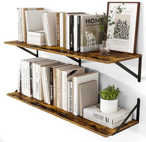 Heimlove 40W x 12D Deep Floating Shelves Set of 2 Rustic Brown