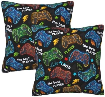 Perinsto Gamer Gaming Throw Pillow Covers Set of 2 Colorful Game Gamepads Decorative Pillowcases Soft Cushion Covers for Sofa Couch Bed Home Decor, 20"X20"