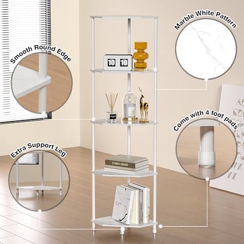 5 Tier Corner Shelf Stand, 50.2", Marble White