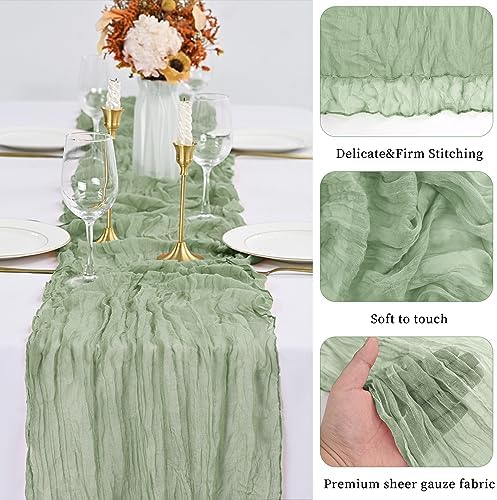 30 Pack Sage Green Table Runner 10Ft Cheesecloth Table Runner Boho Gauze Table Runners Romantic Long Cheese Cloth Sheer Fabric Table Runners for Wedding Party Bridal Shower