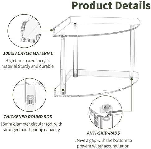 Sezanrpt 2 Tier Acrylic Corner Shelf Organizer Storage 9.5x9.5x8 Inch, Transparent Countertop Corner Shelf for Bathroom, Kitchen, Bedroom, Office, Study Room