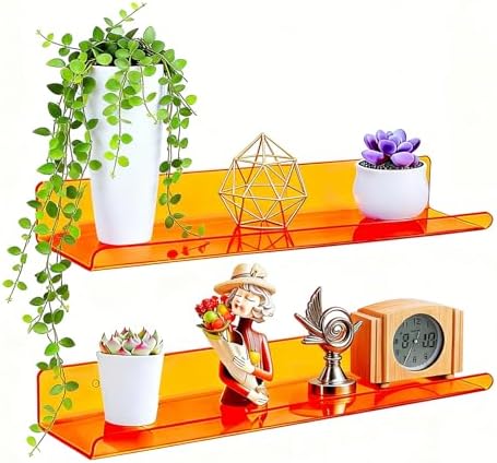 ROYALITA 2-Pack Acrylic Shelves Wall Mounted, 17 Inch Display Shelves