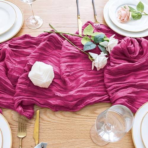 Wokceer Cheesecloth Table Runner Fushia 10FT Boho Gauze Runner, 12 Pack