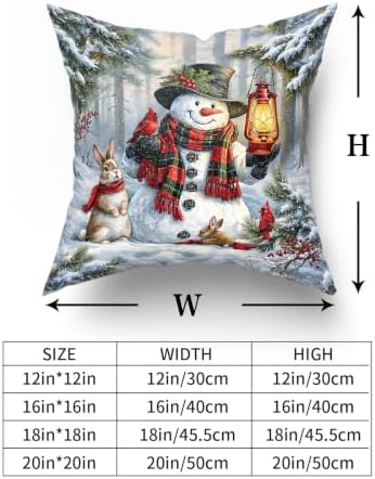 Giwawa 2PCs Snowman Throw Pillow Covers, 20"x20" Winter Snowy Trees Red Birds Rabbits Decorative Cotton Pillow Cases, Rustic Xmas Square Cushion Cover for Sofa Couch Living Room Holiday
