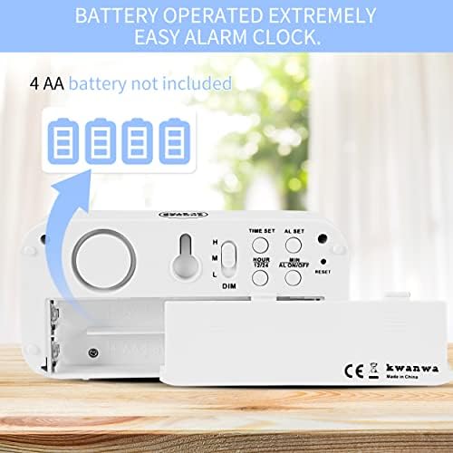 KWANWA 1.2 Inch Large Display Digital Alarm Clock for Kids & Adults, Dimmable LED Clock with Adjustable Brightness, Easy Snooze, Battery Operated Cordless Desk Clock for Bedroom, Kitchen