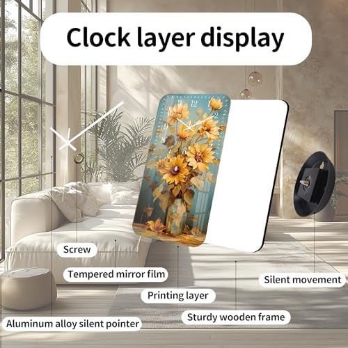 Large Wall Clock for Living Room - Sunflower Wall Clocks Battery Operated 24 Inch - Farmhouse Rustic Wall Clock Non Ticking for Bedroom Bathroom Kitchen Decor