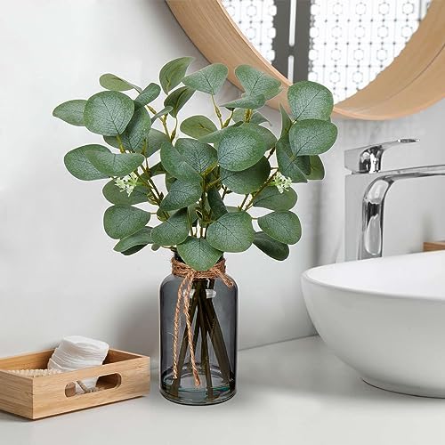 Artificial Eucalyptus Stems Fake Plants in Glass Vase with Faux Water