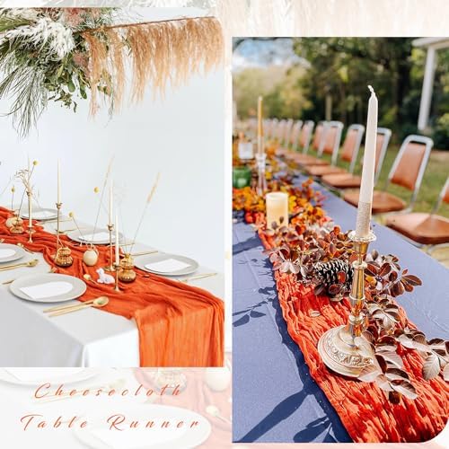 10FT Orange Cheesecloth Table Runner Boho Gauze Fabric Runner for Tables Rustic Sheer Runner for Wedding Bridal Shower Birthday Holiday Party Cake Table Arbor Decor (35 x 120 Inches Long)