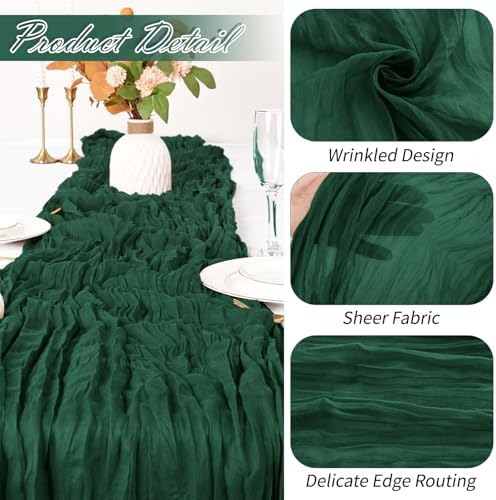 15 Pack Emerald Green Cheesecloth Table Runner 17 x 108 inch Cheese Cloth Table Runners 9ft Green Table Runner Rustic Romantic Sheer Gauze Runner for Wedding Party Baby Shower Table Decoration