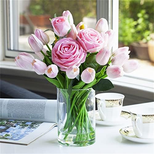 Enova Floral Clear Glass Cylinder Vase 5 x 8 Inches, Clear Flower Vases, Pillar Candle Hurricane Floating Candle Holder Vase, Glass Flower Vase for Wedding Centerpieces, Home Office décor (1 Piece)