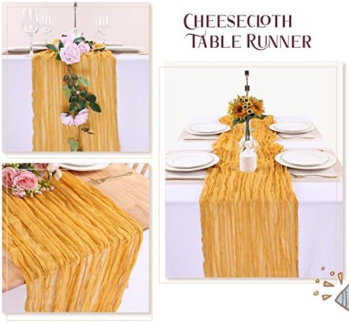 Yellow Cheesecloth Table Runner Gauze Table Runner 10FT Boho Rustic Sheer Cheesecloth Runner Bulk 120 Inch for Wedding Bridal Shower Birthday Party Table Decorations
