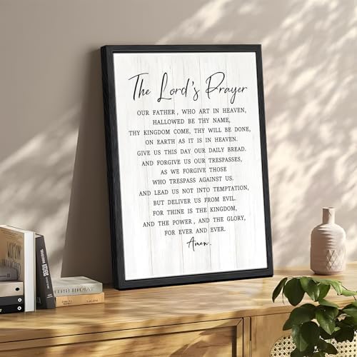 Floating Framed the Lords Prayer Canvas Wall Decor 16x24 Inch | Our Father Bible Verse Wall Art, Christian Scripture Prints for Church, Prayer Room, Inspirational Religious Faith Paintings