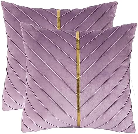 Velvet Throw Pillow Covers 16x16 inch Pack of 2 Gold Decor Purple