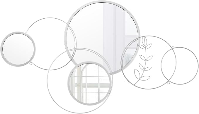 Hicarer 4 Pcs Wall Mirror Decoration Round Decorative Mirrors 41.34'' x 17.72'' Metal Overlapping Mirror Decoration for Home Living Dining Room Kitchen Entryway Office Bedroom Wall(Silver)
