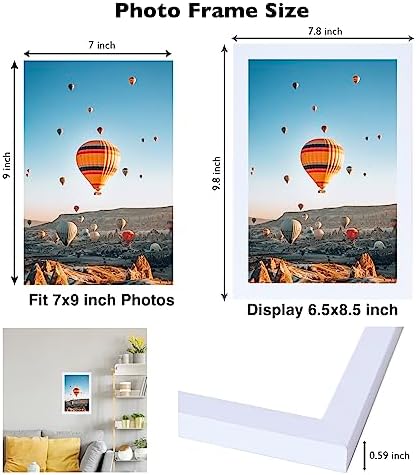 JCJMY 7x9 Picture Frame Set of 6 White for Wall Hanging or Tabletop- Wall Mounting Horizontally or Vertically, 7 x 9 Wall Gallery Poster Photo Frames for 7 by 9 Photo,6 Pack, White